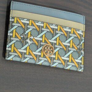 Tory Burch Robinson Printed Card Case Acid Lemon Basket-weave